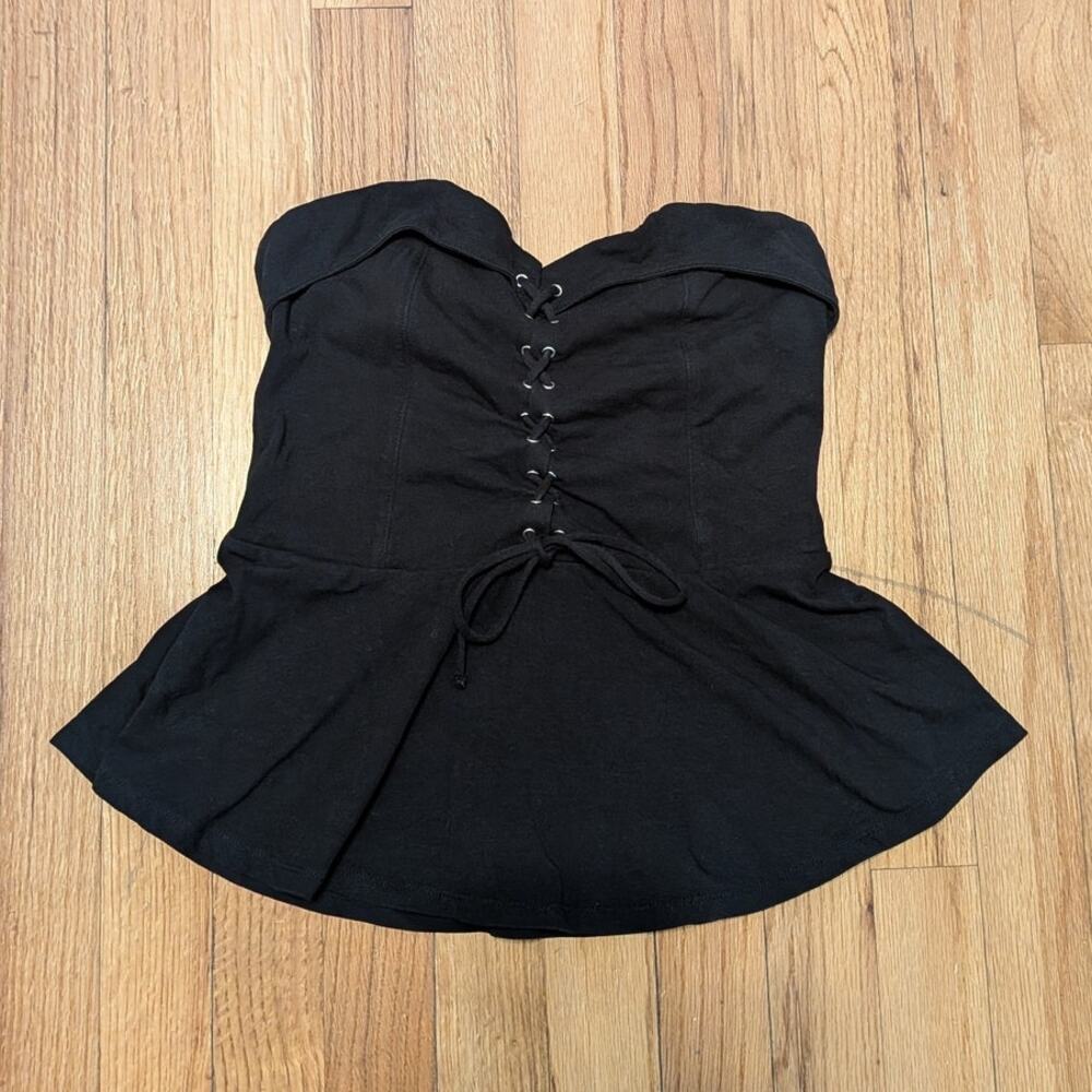 Alt Baddie 2000s Black Lace Up Corset Top Fit & Flare Style